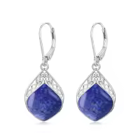 TOUPOP Sterling Silver Gemstone Celtic Knot Leverback Earrings-color_name:Lapis Lazuli