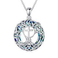 wholesale TOUPOP Tree Of Life Necklace 925 Sterling Silver Celtic Knot Tree Pendant Blue Crystal Jewelry Christmas Gifts For Women Men -style_name:Cross