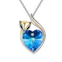 TOUPOP Sterling Silver Crystal Wolf Dragon Narwhal Unicorn Fox Necklace-color_name:Fox Crystal-2