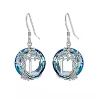 TOUPOP Sterling Silver Blue Crystal Tree Of Life Letter Drop Dangle Earrings-style_name:L Initial