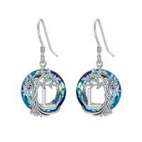 wholesale TOUPOP Tree Of Life Initial Earrings 925 Sterling Silver A-z Letter Drop Dangle Earrings Blue Circle Crystal Jewelry Birthday Christmas Gifts For Women Her Girlfriend Mom -style_name:L Initial