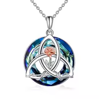 TOUPOP Sterling Silver Birth Flower Celtic Knot Necklace 12 Months Gemstone-style_name:Crystal-Marigold