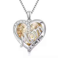TOUPOP Sterling Silver Crystal Heart Necklace I Love You Mom Jewelry Gifts-color_name:11-November - Citrine