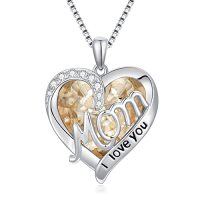 wholesale TOUPOP Gifts For Mom Sterling Silver Heart Crystal Necklace I Love You Mom Jewelry Anniversary Birthday Christmas Gifts For Women Mother Mama Grandma -color_name:11-November - Citrine