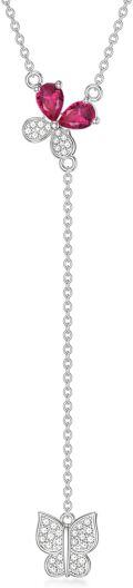 wholesale 925 Sterling Silver & Ruby Red Zircon Butterfly Lariat Necklace for Women, 18-0-0