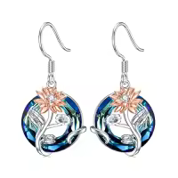 TOUPOP Sterling Silver Crystal Birth Flower Earrings 12 Month Floral Jewelry Gifts-color_name:07-July-Lotus-Circle Crystal