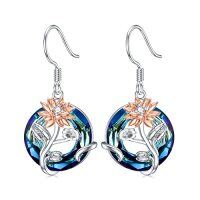 wholesale TOUPOP Birth Flower Earrings 925 Sterling Silver 12 Month Floral Earrings Birthstone Crystal Jewelry Birthday Christmas Gifts For Women -color_name:07-July-Lotus-Circle Crystal