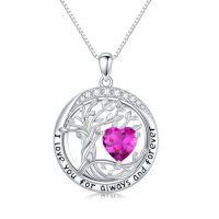 wholesale TOUPOP Valenitnes Day Gifts, Tree Of Life Birthstone Necklaces For Women, White Gold Gold Plated 925 Sterling Silver Celtic Jewelry Austrian Crystal Pendant Necklace, Anniversary Wedding Jewelry Irish Birthday Gifts -color_name:10-Oct-Pink