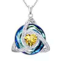 TOUPOP Sterling Silver & Crystal Celtic Trinity Knot Birthstone Necklace-color_name:11-November-Citrine