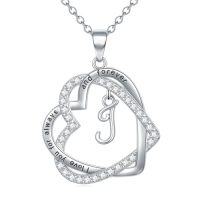 wholesale TOUPOP Gifts For Women Heart Initial Necklace 925 Sterling Silver Double Heart Pendant Necklace Birthday Jewelry Birthday Christmas Gifts For Her Wife Girlfriend -style_name:Initial J