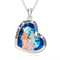 TOUPOP Sterling Silver Crystal Heart Sister Necklace, Forever My Friend Birthday Jewelry Gift-style_name:9-Gift For Sister