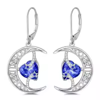 TOUPOP Sterling Silver Moonstone Celtic Moon And Star Earrings-color_name:09-September-Sapphire