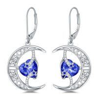 wholesale TOUPOP Moon Birthstone Earrings 925 Sterling Silver Celtic Moon And Star Earrings Jewelry Birthday Christmas Gifts For Women Her -color_name:09-September-Sapphire