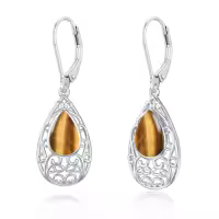 TOUPOP Sterling Silver Gemstone Teardrop Dangle Earrings-style_name:Tiger Eye