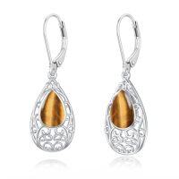 wholesale Filigree Earrings For Women 925 Sterling Silver Teardrop Gemstone Dangle Earrings Fine Jewelry Christmas Gifts For Women -style_name:Tiger Eye
