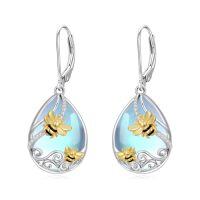 wholesale Butterfly/dragonfly/bee Earrings For Women 925 Sterling Silver Teardrop Moonstone Turquoise Earrings Animal Jewelry Christmas Gifts For Women -style_name:1-Moonstone Bee