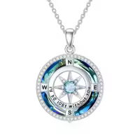 TOUPOP Sterling Silver Crystal Birthstone Compass I'd Be Lost Without You Pendant Necklace-color_name:A-Blue Circle Crystal-03-Mar-Aquamarine