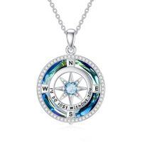 wholesale TOUPOP Birthstone Necklace Sterling Silver I'd Be Lost Without You Compass Pendant Necklaces With Crystal Women Birthday Anniversary Christmas Jewelry Gifts For Her Wife Grilfriend Mom Daughter -color_name:A-Blue Circle Crystal-03-Mar-Aquamarine