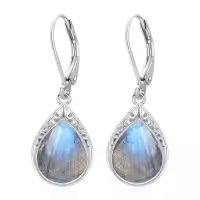 TOUPOP Sterling Silver Celtic Filigree Teardrop Leverback Earrings-color_name:Labradorite