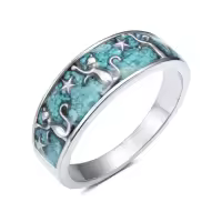 TOUPOP Sterling Silver Turquoise Boho Vintage Antique Ring For Women-style_name:5-Cat