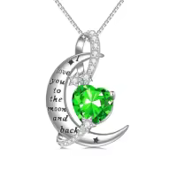 TOUPOP Sterling Silver Birthstone Heart Necklace I Love You To The Moon And Back-color_name:05-May-Emerald
