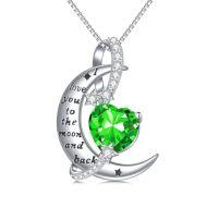 wholesale TOUPOP I Love You To The Moon And Back Necklace S925 Sterling Silver Heart Birthstone Necklace Birthday Christmas Jewelry Gifts For Women Wife Girlfriend -color_name:05-May-Emerald