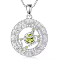 TOUPOP Sterling Silver Birthstone Zodiac Constellation Necklace-style_name:8-Leo(7.23-8.22)-Peridot