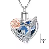 TOUPOP Sterling Silver Crystal Hummingbird Urn Necklace For Ashes-style_name:A-Blue Heart
