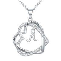 wholesale TOUPOP Gifts For Women Heart Initial Necklace 925 Sterling Silver Double Heart Pendant Necklace Birthday Jewelry Birthday Christmas Gifts For Her Wife Girlfriend -style_name:Initial A