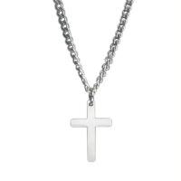 wholesale 925 Sterling Silver  4MM Cuban Link Cross Pendant Necklace for Men-Sterling Silver-Stainless Steel