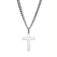 wholesale 925 Sterling Silver  4MM Cuban Link Cross Pendant Necklace for Men-Sterling Silver-Stainless Steel