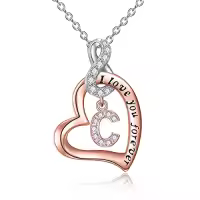 TOUPOP Sterling Silver & 14k Rose Gold Plated Heart Infinity Initial Letter Necklace-style_name:C