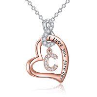 wholesale TOUPOP Christmas Gifts For Women Sterling Silver Initial Letter Necklaces For Women 14k Rose Gold Plated Heart Infinity Necklace I Love You Jewelry Birthday Gifts For Mom Daughter Wife -style_name:C