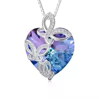 TOUPOP Sterling Silver Crystal Dragonfly Butterfly Pendant Necklace-style_name:K-Butterfly Necklace-Purple Heart Crystal