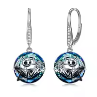TOUPOP Sterling Silver Crystal Jack Skellington Nightmare Before Christmas Drop Earrings-color_name:Jack Skellington and Zero-Blue