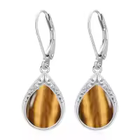 TOUPOP Sterling Silver Celtic Filigree Teardrop Leverback Earrings-color_name:Tiger Eye