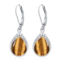 wholesale Teardrop Earrings For Women Celtic Filigree Drop Earrings Sterling Silver Leverback Jewelry Christmas Gifts For Women Mom -color_name:Tiger Eye