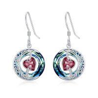wholesale TOUPOP Birthstone Earrings For Women 925 Sterling Silver Moon And Star Dangle Earrings With Blue Crystal Birthdayjewelry Christmas Gifts For Women -color_name:07-July-Ruby