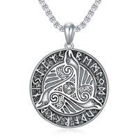 wholesale Viking Necklace For Men 925 Sterling Silver Viking Wolf/thors Hammer/vegvisir/tree Of Life/compass Pendant Norse Necklace Amulet Talisman Christmas Gifts For Him Her -style_name:Norse Raven Necklace