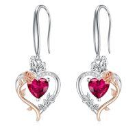 wholesale TOUPOP Rose Heart Birthstone Earrings 925 Sterling Silver Butterfly Earrings Love Jewelry Anniversary Birthday Christmas Gifts For Women Wife Her -color_name:07-July-Ruby
