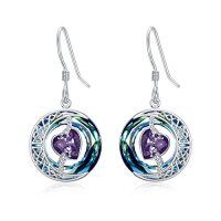 wholesale TOUPOP Birthstone Earrings For Women 925 Sterling Silver Moon And Star Dangle Earrings With Blue Crystal Birthdayjewelry Christmas Gifts For Women -color_name:02-February-Amethyst