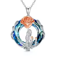 TOUPOP Sterling Silver Crystal Mother Daughter Son Necklace Birthday Gifts-style_name:Rose Flower-Mother 2 Children-Blue