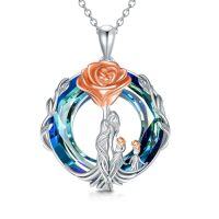 wholesale TOUPOP Christmas Gifts For Mom 925 Sterling Silver Mother And Daughter/son Necklace Rose Flower Crystal Jewelry Birthday Gifts For Women Wife Grandma -style_name:Rose Flower-Mother 2 Children-Blue