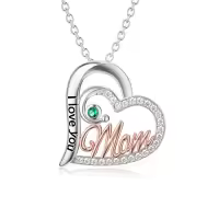 TOUPOP Sterling Silver Mother Daughter Necklace Gemstone Jewelry Gift-style_name:Mom Necklaces-05