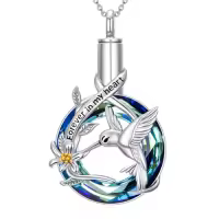 TOUPOP Sterling Silver Crystal Urn Necklace For Ashes Dog Hummingbird Cardinal-style_name:Hummingbird