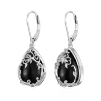 TOUPOP Sterling Silver Gemstone Celtic Filigree Teardrop Dangle Earrings-color_name:Black Onyx