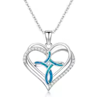 TOUPOP Sterling Silver Blue White Opal Celtic Cross Pendant Necklace-color_name:Heart Opal Cross Necklace