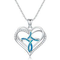 wholesale TOUPOP Opal Cross Necklace For Women, 925 Sterling Silver Cross Pendant Necklaces Celtic Knot Blue White Opal Jewelry Confirmation Gifts For Women Her Wife Mom Daughter Birthday Christmas Gift -color_name:Heart Opal Cross Necklace