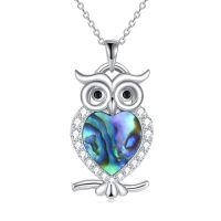 wholesale TOUPOP Owl Necklace Sterling Silver Owl Jewelry Blue Stone Abalone Shell Moonstone Owl Pendant Owl Gifts For Women Girls Birthday Christmas -color_name:2-Abalone Shell
