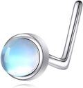 wholesale 925 Sterling Silver L-Shaped Nose Stud with Opal Stone for Women Men Nostril Piercing Jewelry-0-0